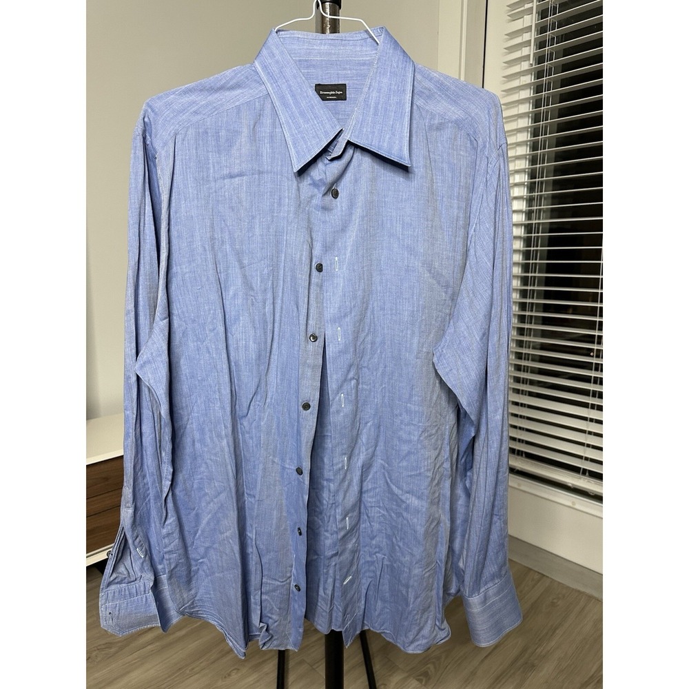 Ermenegildo Zegna Su Misura Regular Fit Long Sleeve Blue Shirt 46/18 - Picture 2 of 13
